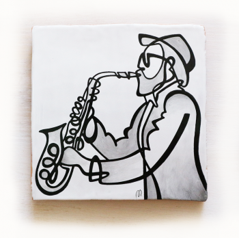 jazz-azulejo-músico-tocando-saxo-saxofón-losa-20x20-ppmiralles-cerámica-de-autor-venta-on-line
